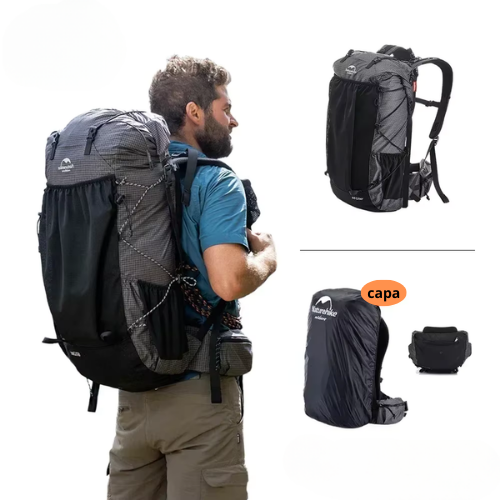 Mochila de caminhada impermeável Naturehike Rock 60+5l, cor: preto, design de tecido, 60l